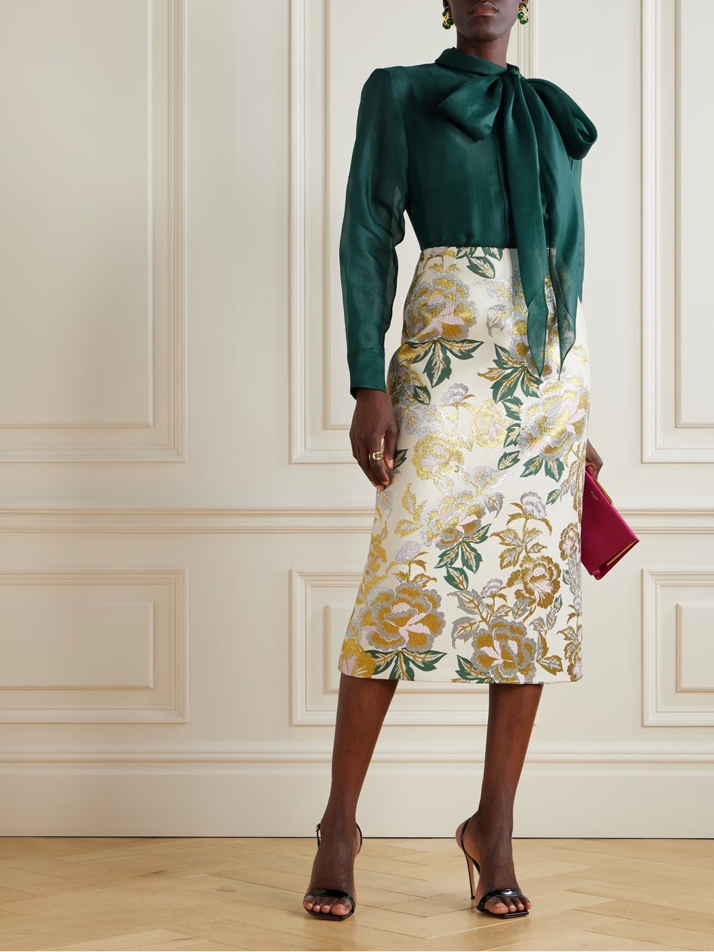 Carolina Herrera Floral Ivory Midi Skirt NWT $1775 Size 8